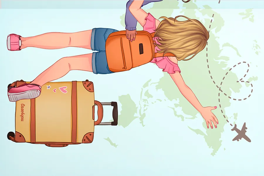 Adesivo para cartão Menina Viajante Ilustrada