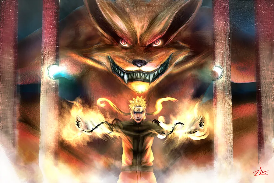 Adesivo para cartão Naruto e Kurama Flamejantes