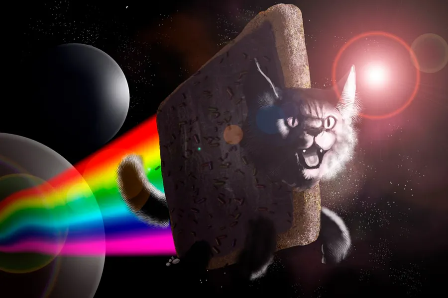 Adesivo para cartão Gato Espacial Arco-Íris