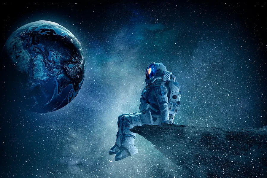Adesivo para cartão Astronauta no Espaço Azul
