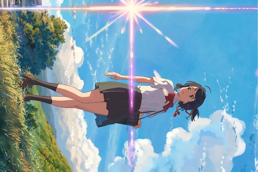 Adesivo para cartão Garota Anime no Céu Azul