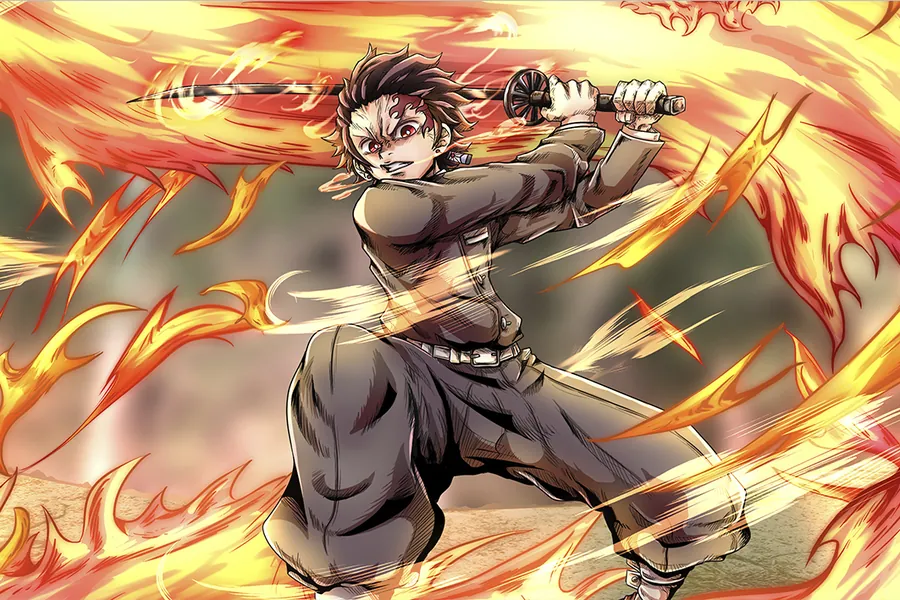 Adesivo para cartão Anime Guerreiro em Chamas