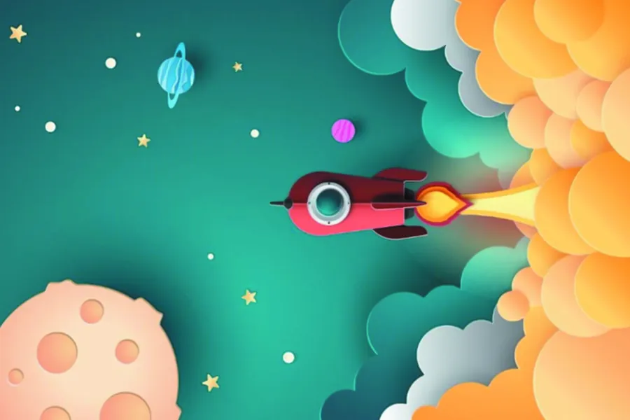 Adesivo para cartão Foguete Espacial Colorido