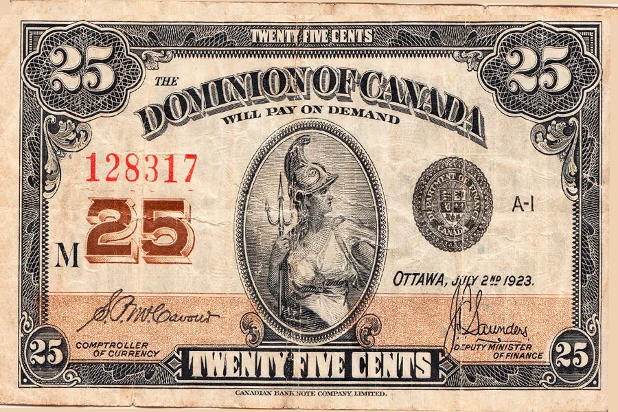 Adesivo para cartão Nota Canadense 25 Cents