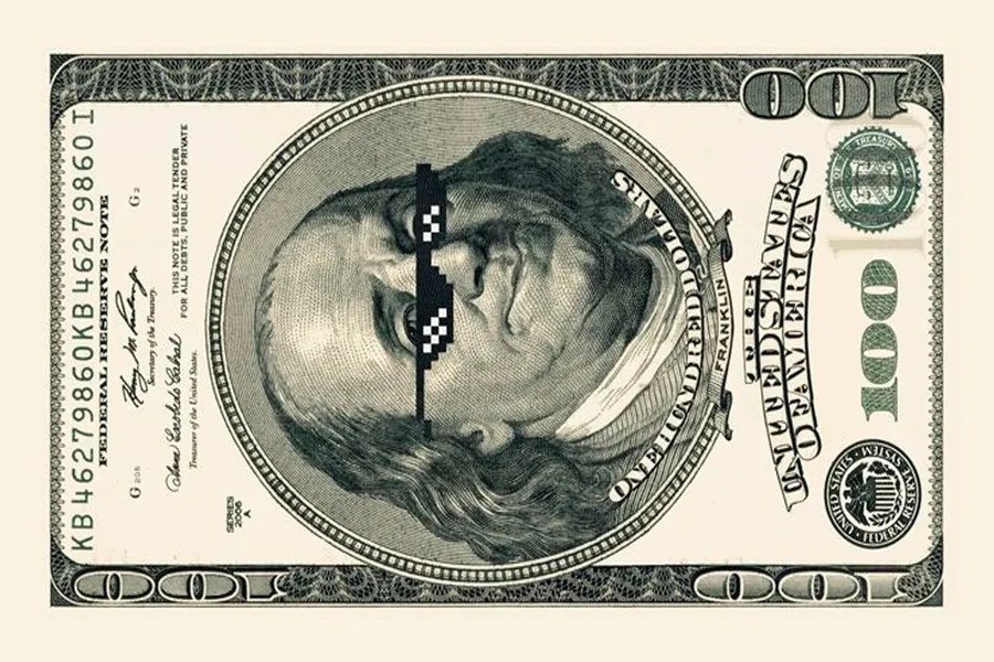 Adesivo para cartão Dólar com Óculos Pixelados