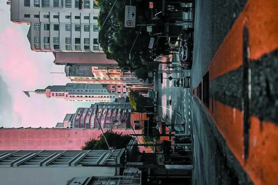Adesivo para cartão Rua Urbana ao Entardecer